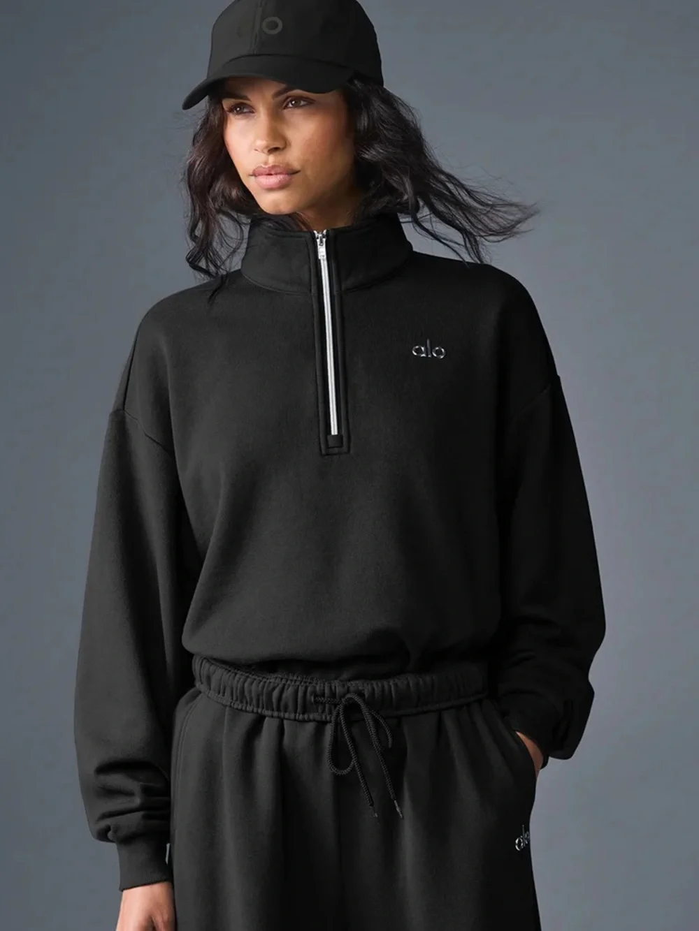 NWT ALO Yoga Accolade 1/4 Zip Pullover Black Sweatshirt
